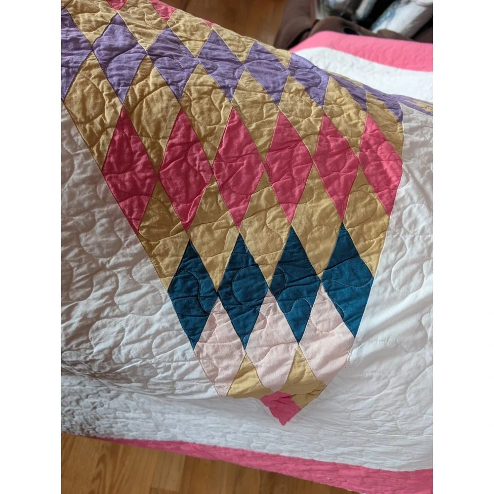 Texas Lone Star Patchwork Cotton Quilt 92 X 90 Handmade Full / Queen